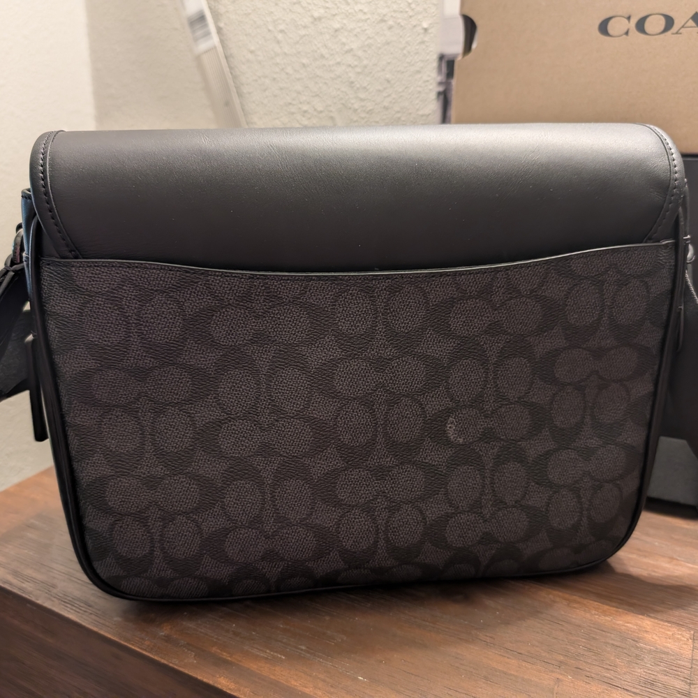 Coach Black Leather & Signature Canvas Messenger Bag - Picture 2 of 5